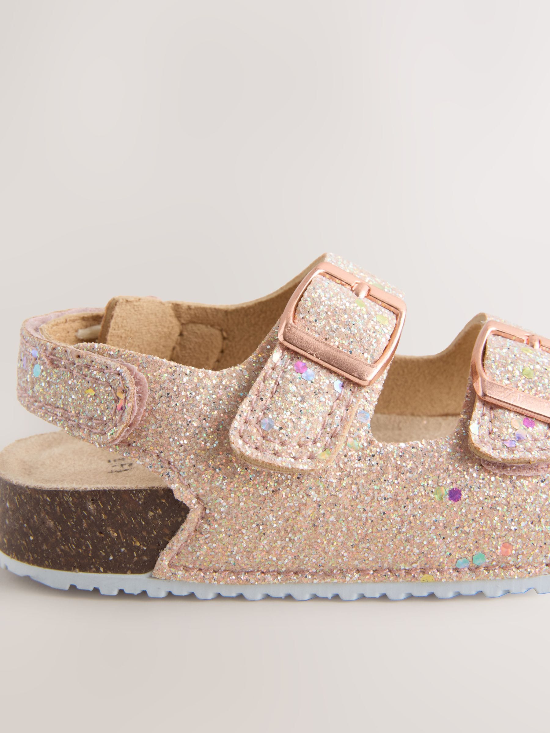 Rose Gold Glitter Wide Fit (G) Double Buckle Cushioned Footbed Sandals image 4