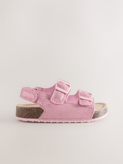 Pink Metallic Standard Fit (F) Double Buckle Cushioned Footbed Sandals image 2