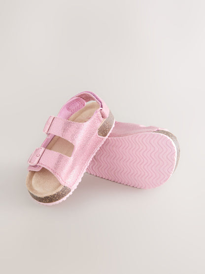 Pink Metallic Standard Fit (F) Double Buckle Cushioned Footbed Sandals image 3