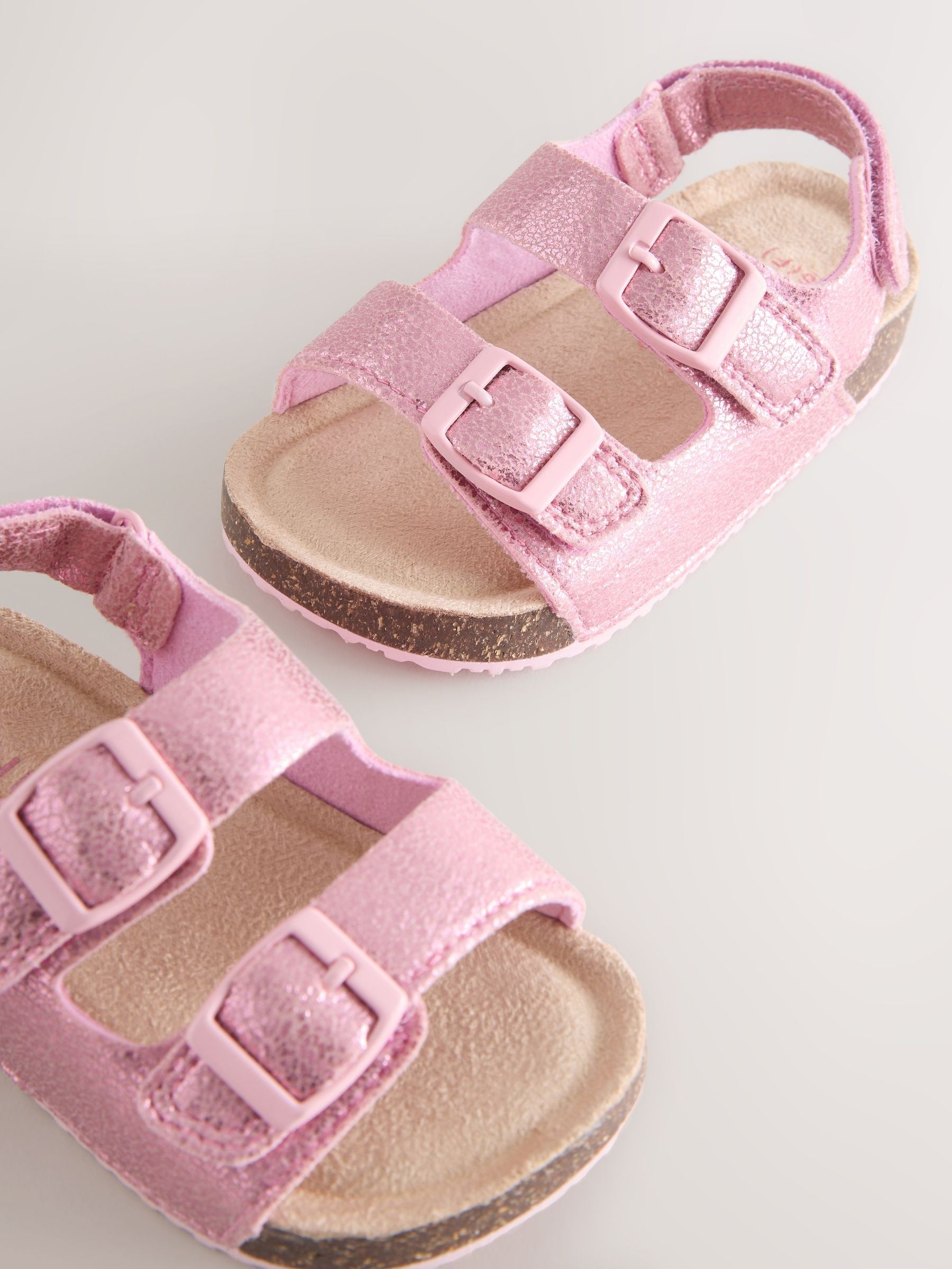 Pink Metallic Standard Fit (F) Double Buckle Cushioned Footbed Sandals image 4