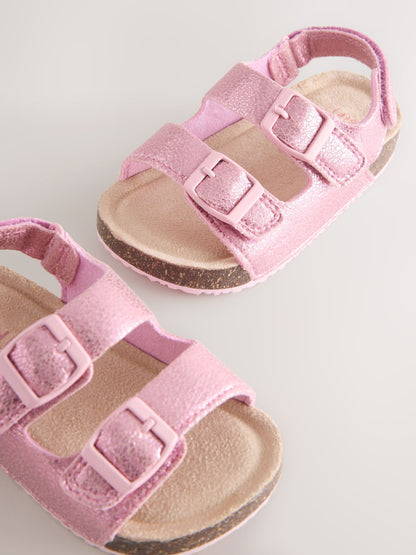 Pink Metallic Standard Fit (F) Double Buckle Cushioned Footbed Sandals image 4