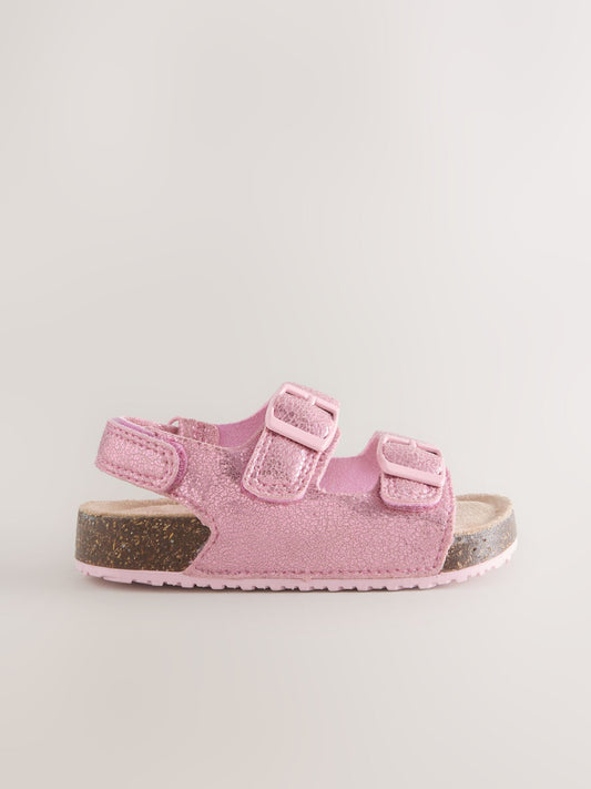 Pink Metallic Wide Fit (G) Double Buckle Cushioned Footbed Sandals image 2