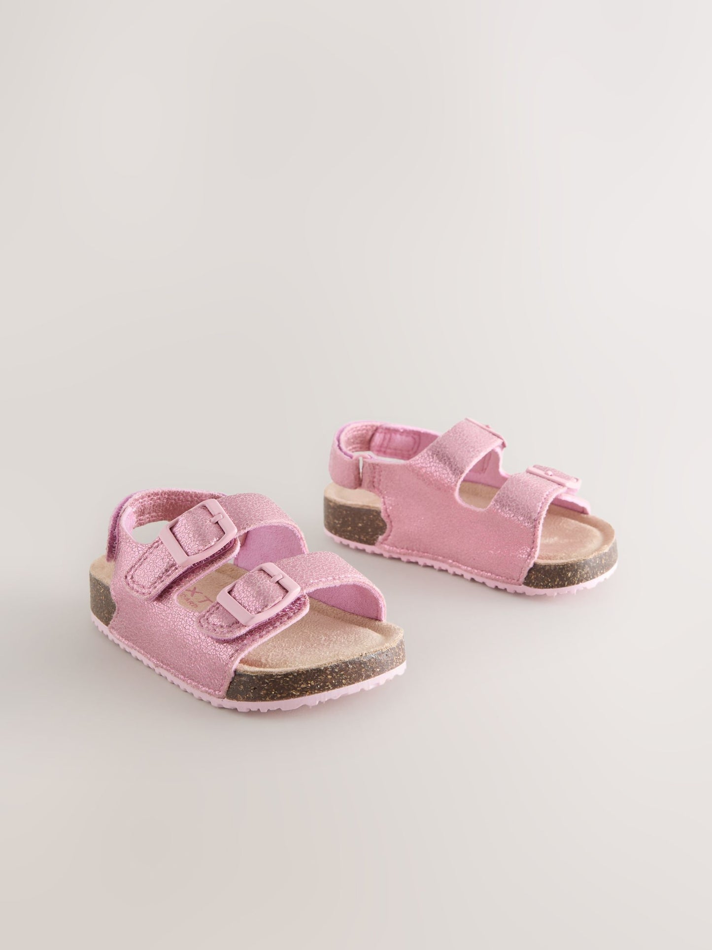 Pink Metallic Wide Fit (G) Double Buckle Cushioned Footbed Sandals image 1