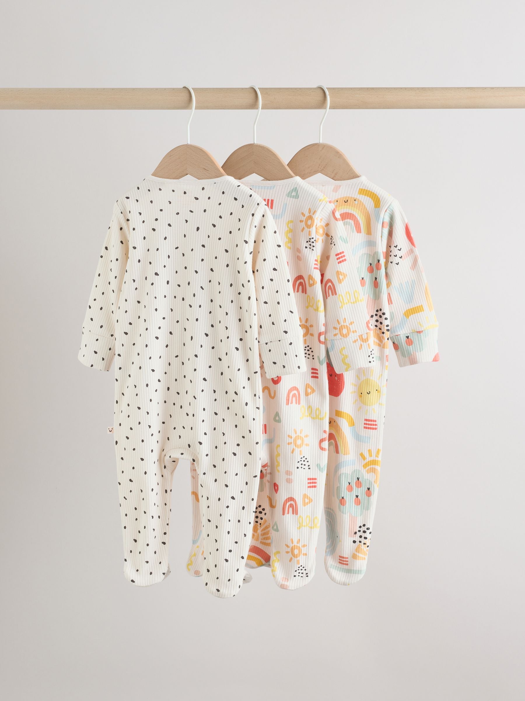 Multi Two Way Zip Baby Sleepsuit 3 Pack (0-2yrs) image 2