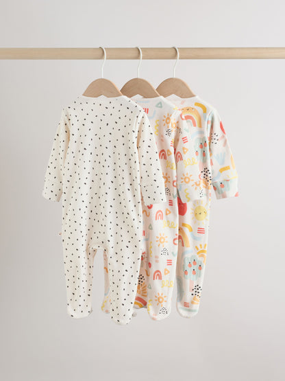 Multi Two Way Zip Baby Sleepsuits 3 Pack (0-2yrs) image 2