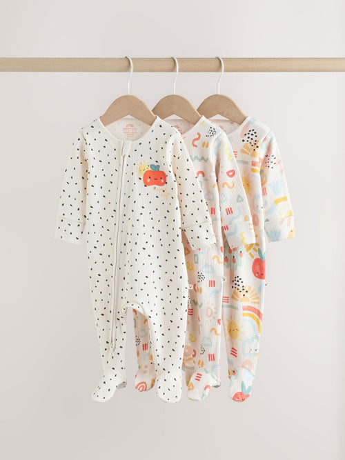 Multi Two Way Zip Baby Sleepsuits 3 Pack (0-2yrs) image 1
