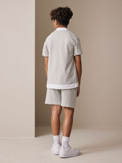 Dsiney Kidz - Grey/White Textured Revere Button Through Shirt and Shorts Set (3-16yrs) image 3