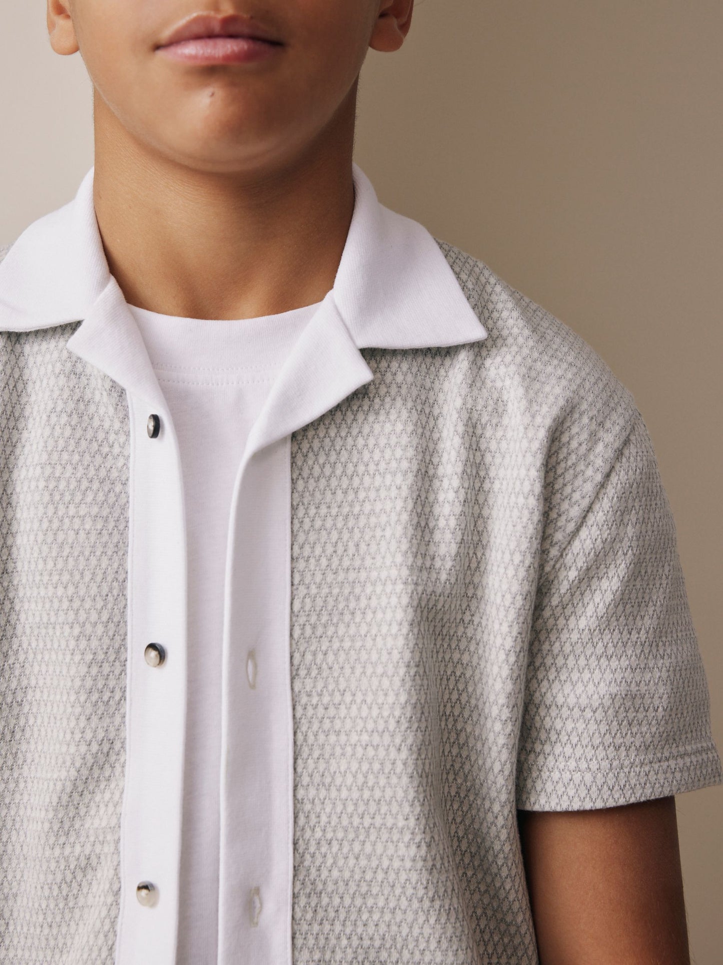 Dsiney Kidz - Grey/White Textured Revere Button Through Shirt and Shorts Set (3-16yrs) image 4