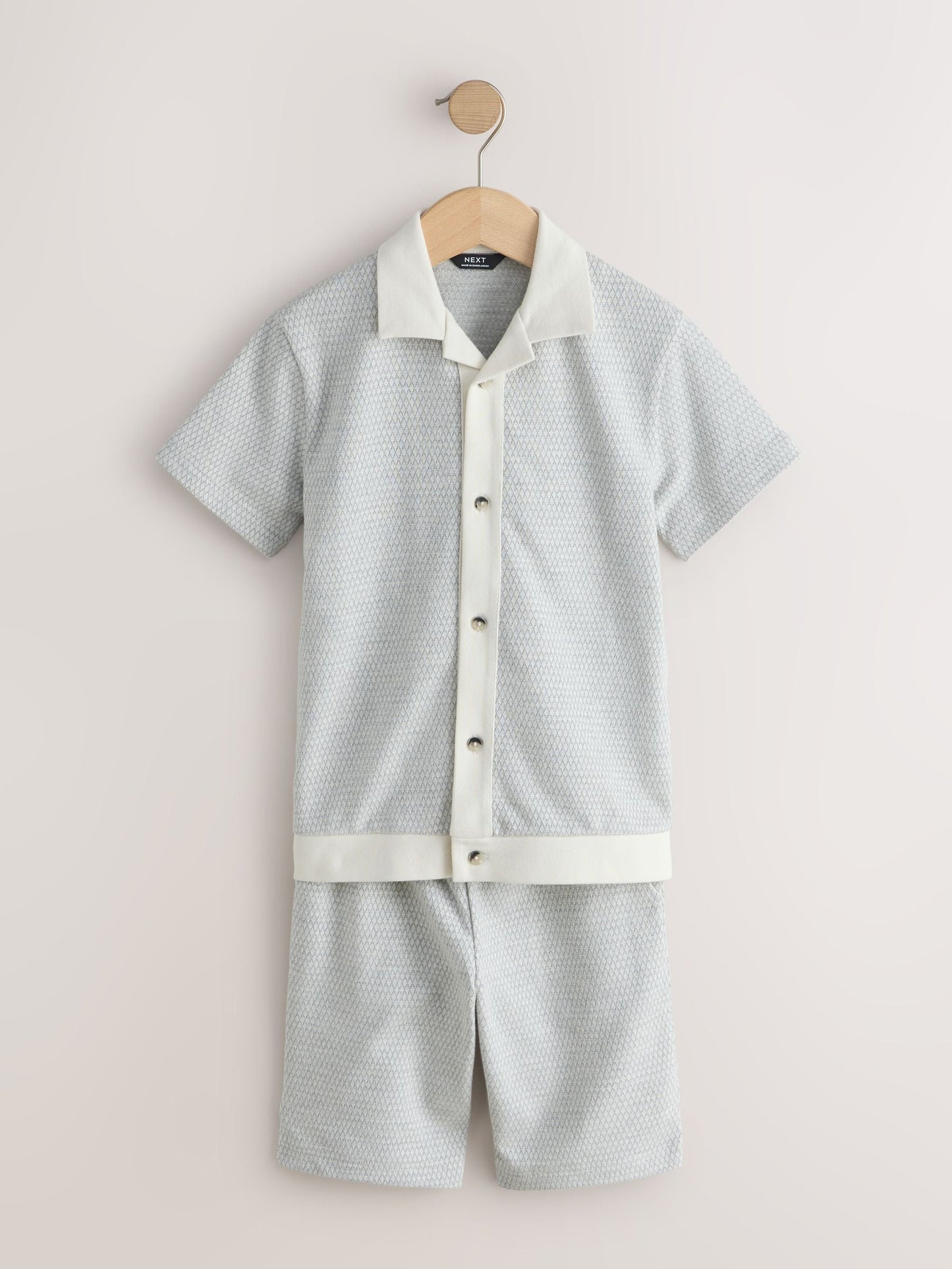 Dsiney Kidz - Grey/White Textured Revere Button Through Shirt and Shorts Set (3-16yrs) image 5