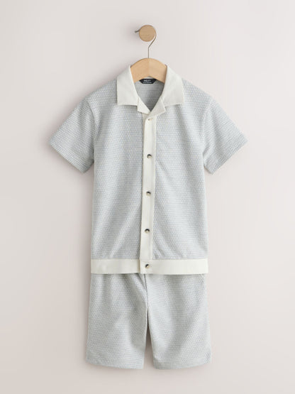 Dsiney Kidz - Grey/White Textured Revere Button Through Shirt and Shorts Set (3-16yrs) image 5
