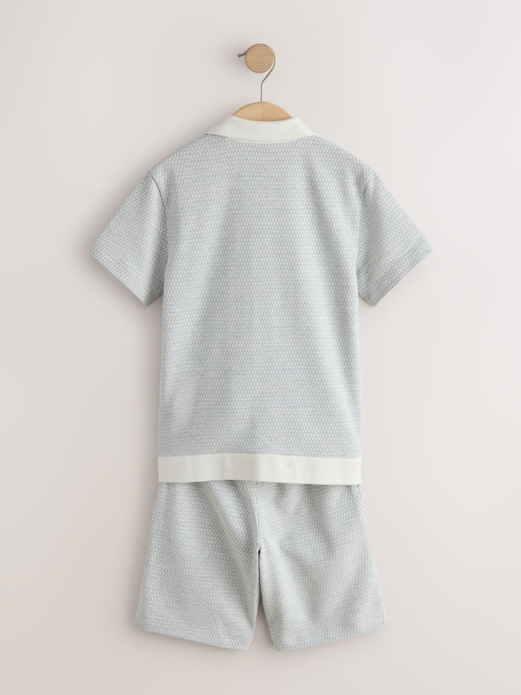 Dsiney Kidz - Grey/White Textured Revere Button Through Shirt and Shorts Set (3-16yrs) image 6