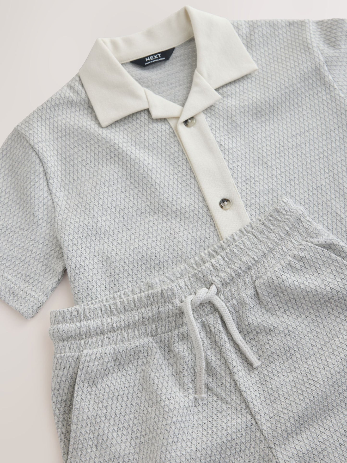 Dsiney Kidz - Grey/White Textured Revere Button Through Shirt and Shorts Set (3-16yrs) image 7