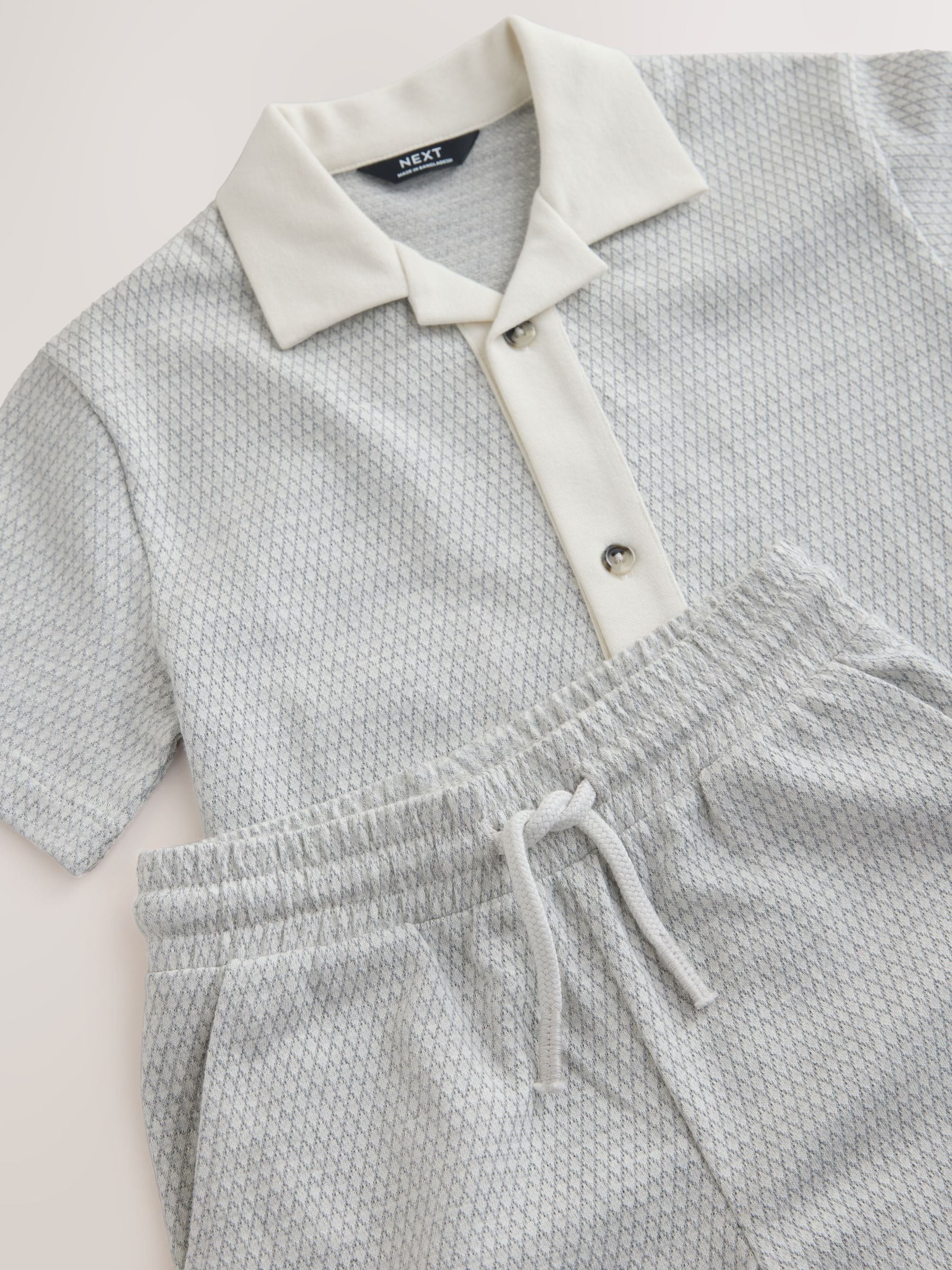 Dsiney Kidz - Grey/White Textured Revere Button Through Shirt and Shorts Set (3-16yrs) image 7