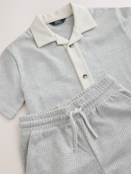 Dsiney Kidz - Grey/White Textured Revere Button Through Shirt and Shorts Set (3-16yrs) image 7
