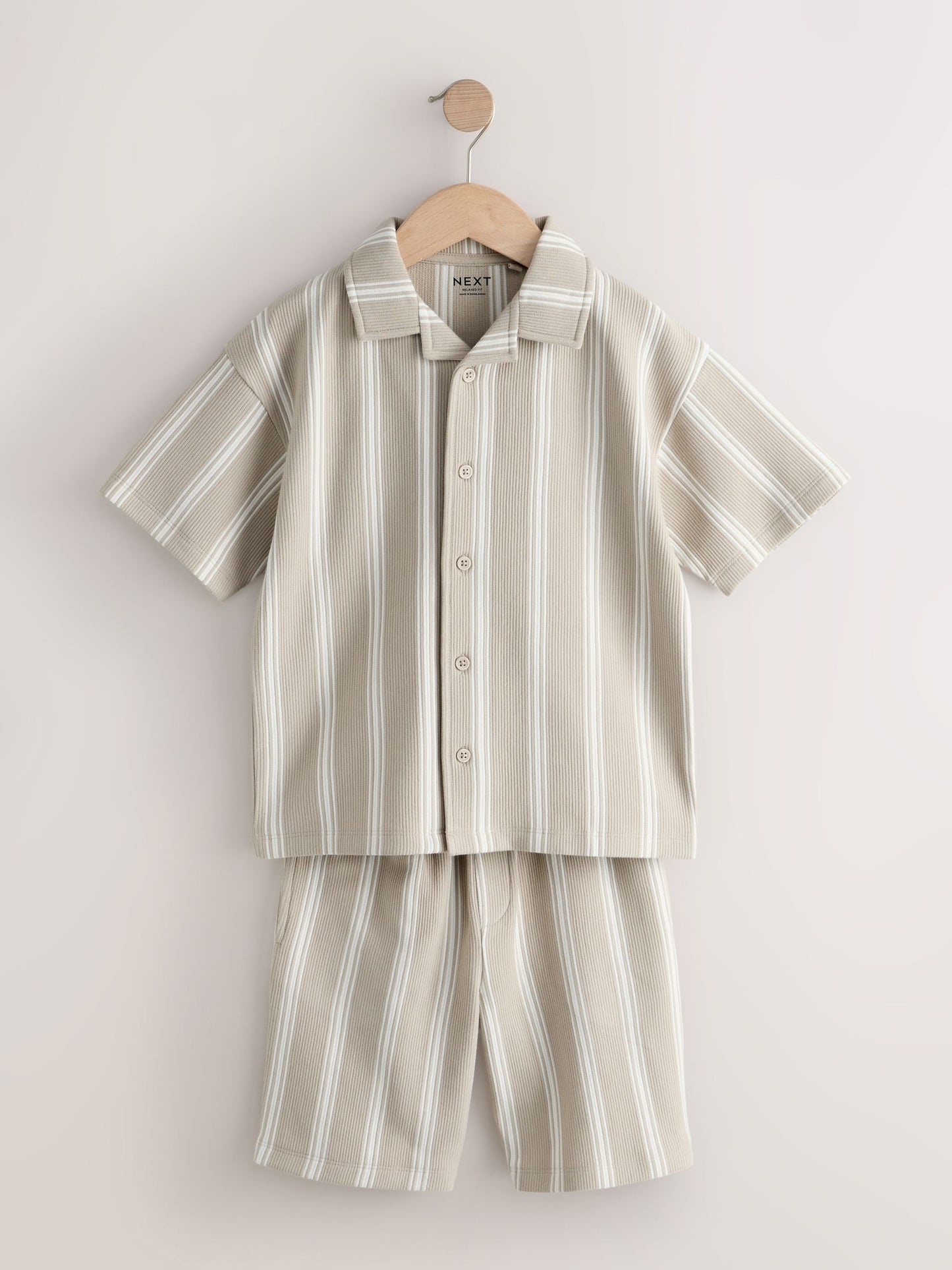 Dsiney Kidz - Stone Vertical Stripe Revere Button Through Shirt and Shorts Set (3-16yrs) image 10