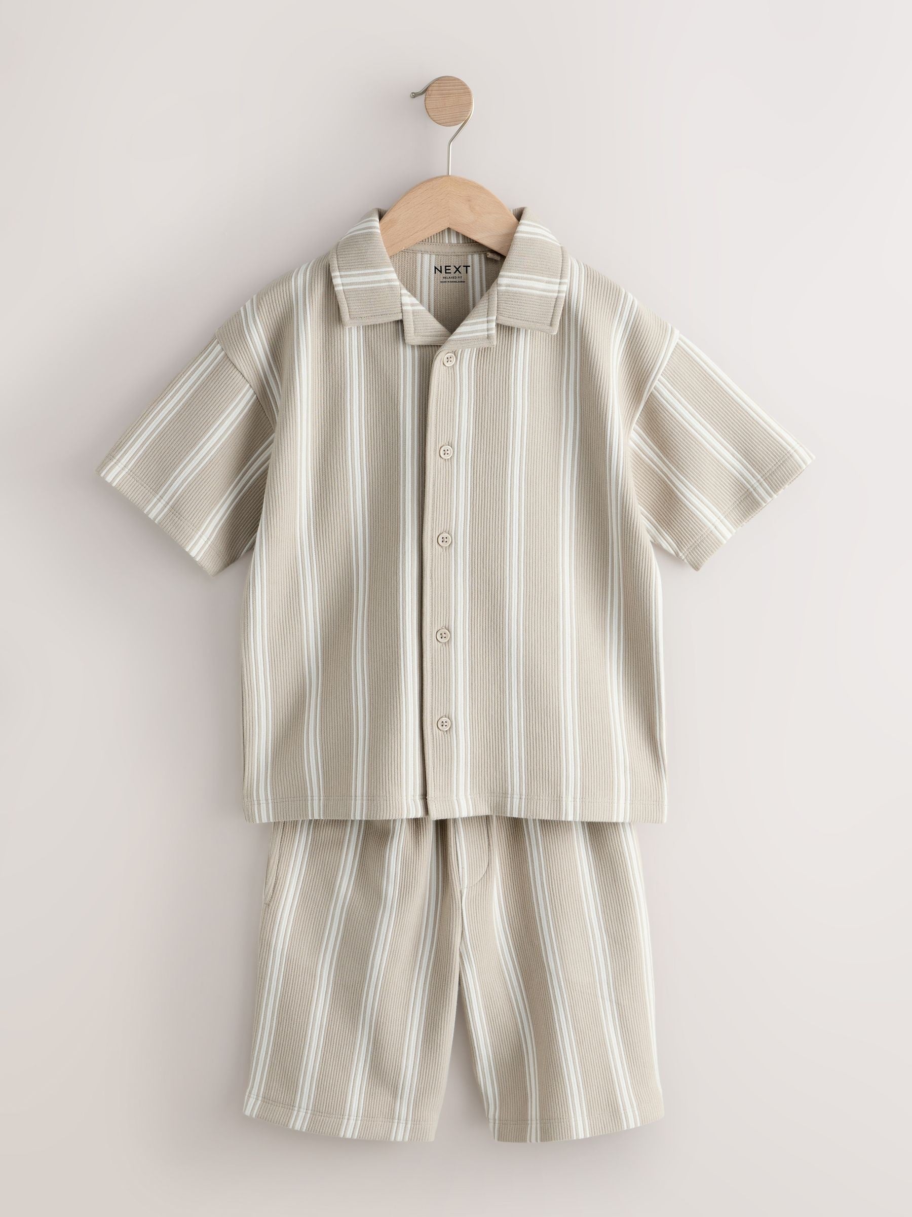 Dsiney Kidz - Stone Vertical Stripe Revere Button Through Shirt and Shorts Set (3-16yrs) image 10