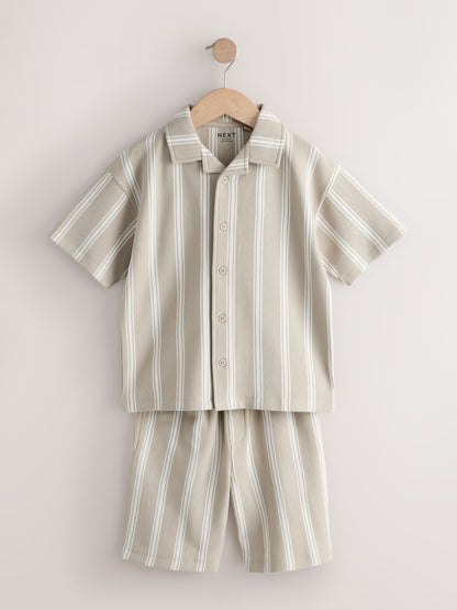 Dsiney Kidz - Stone Vertical Stripe Revere Button Through Shirt and Shorts Set (3-16yrs) image 10