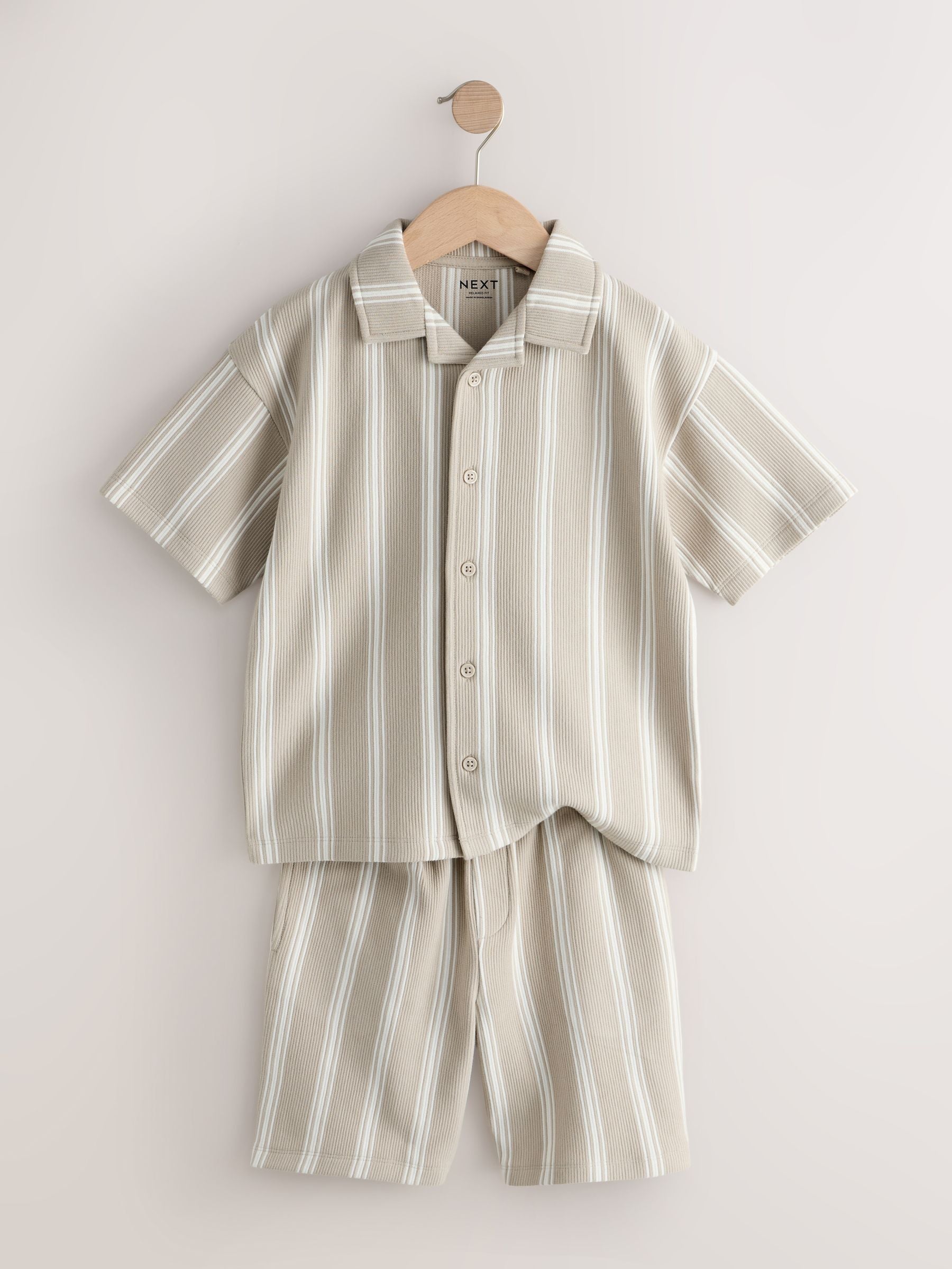 Dsiney Kidz - Stone Vertical Stripe Revere Button Through Shirt and Shorts Set (3-16yrs) image 11