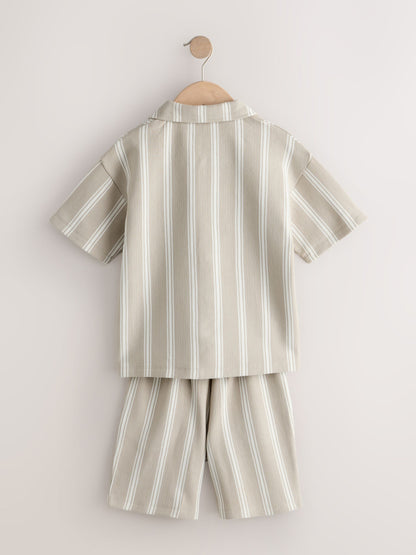 Dsiney Kidz - Stone Vertical Stripe Revere Button Through Shirt and Shorts Set (3-16yrs) image 12