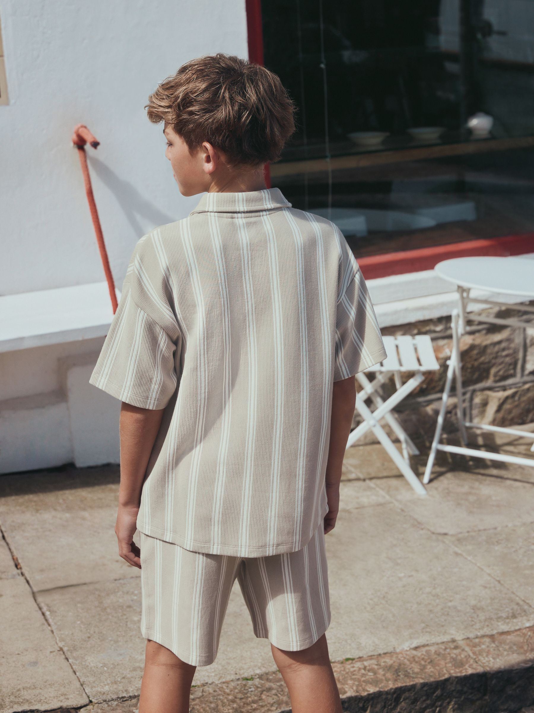 Dsiney Kidz - Stone Vertical Stripe Revere Button Through Shirt and Shorts Set (3-16yrs) image 4
