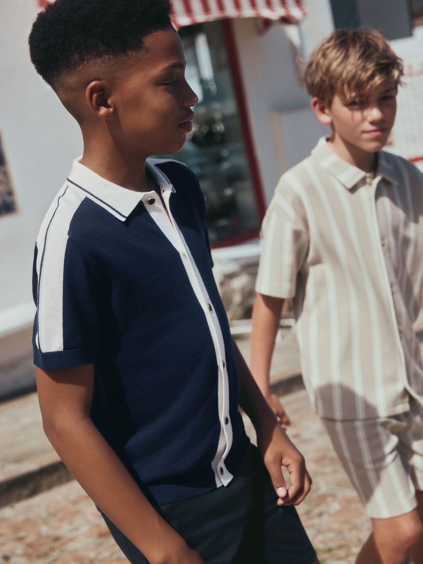 Dsiney Kidz - Stone Vertical Stripe Revere Button Through Shirt and Shorts Set (3-16yrs) image 7