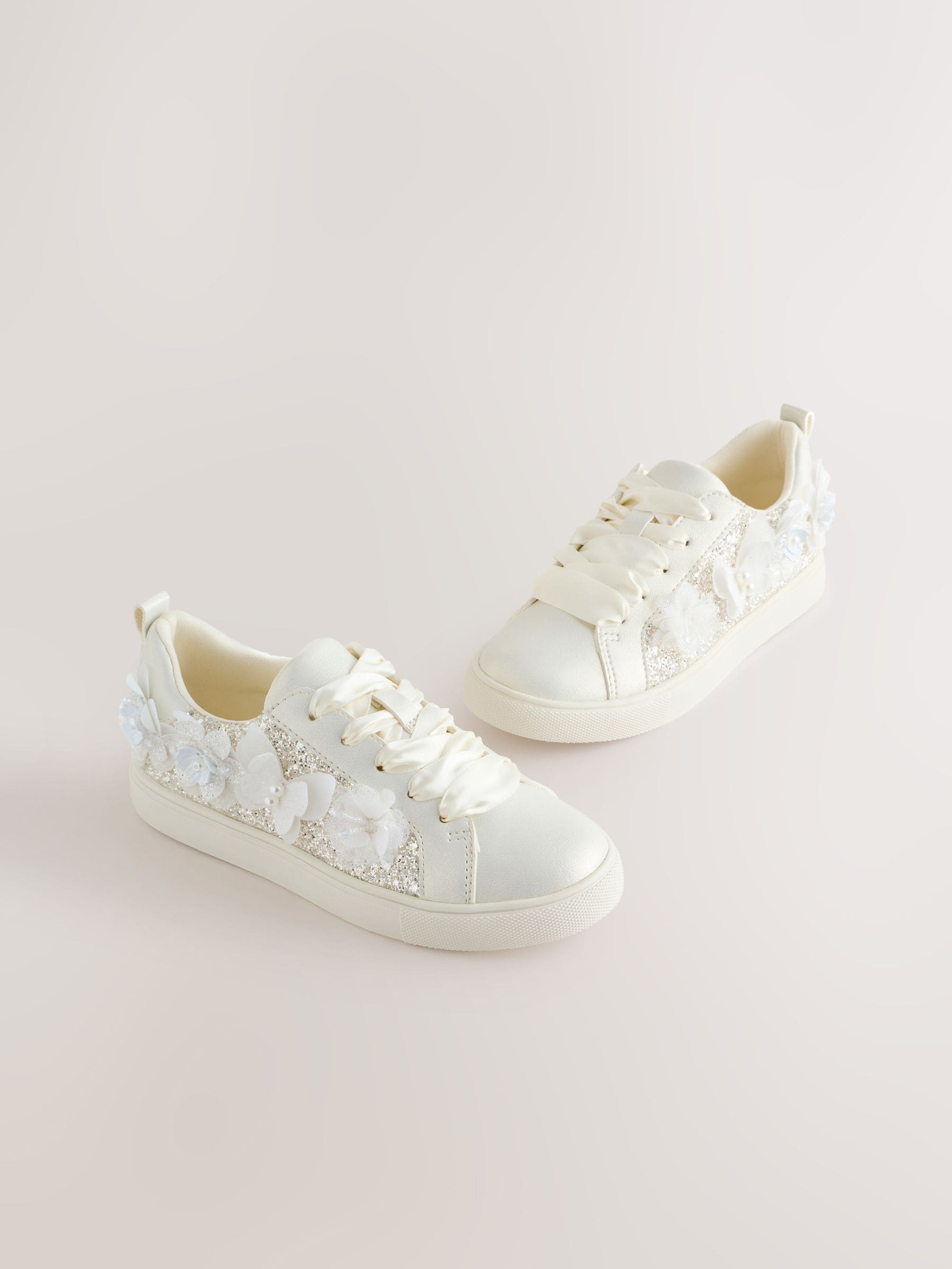 Silver Glitter Butterfly Occasion Lace Up Trainers image 1