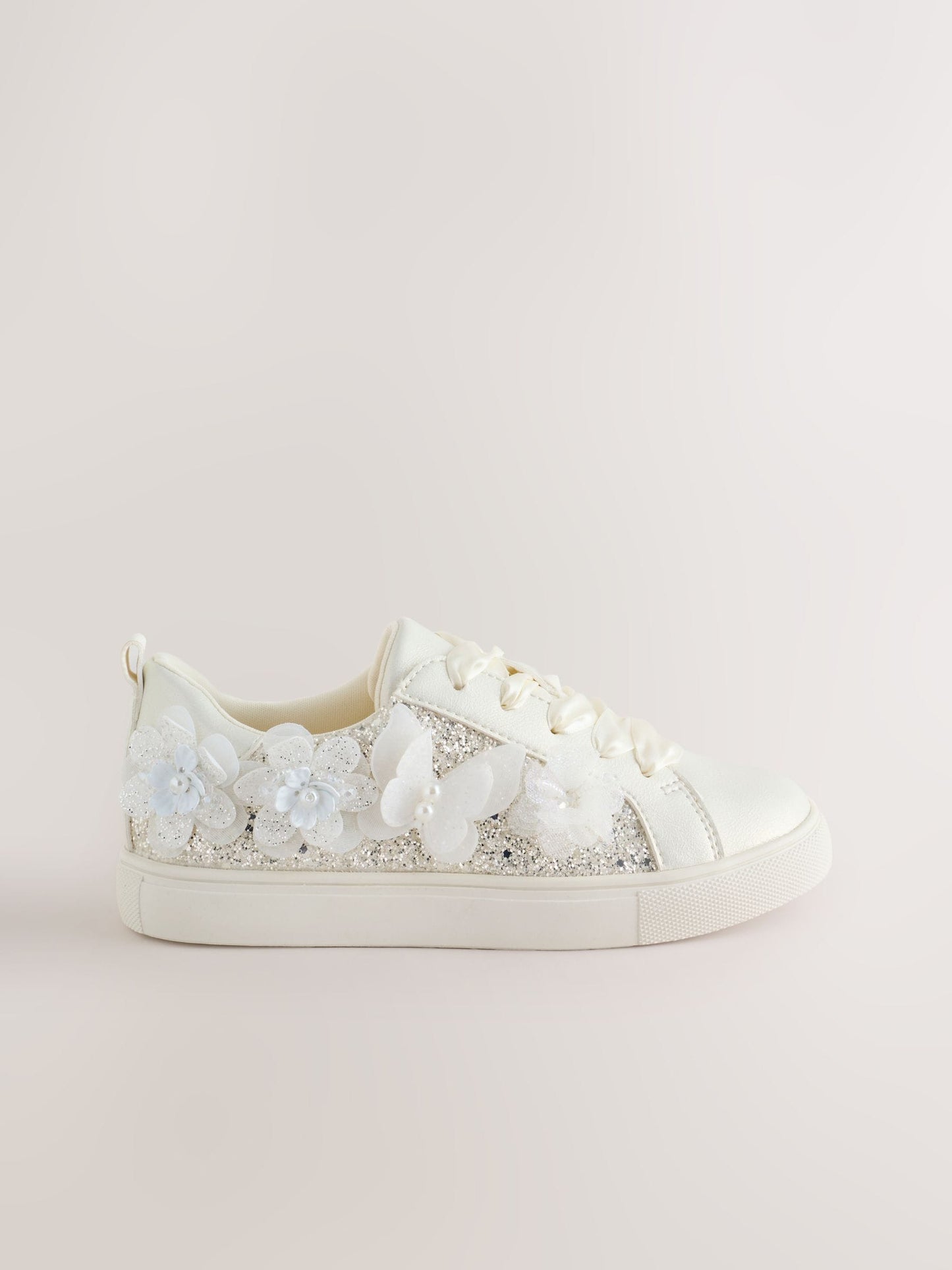 Silver Glitter Butterfly Occasion Lace Up Trainers image 2