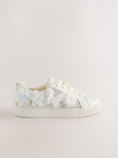 Silver Glitter Butterfly Occasion Lace Up Trainers image 2