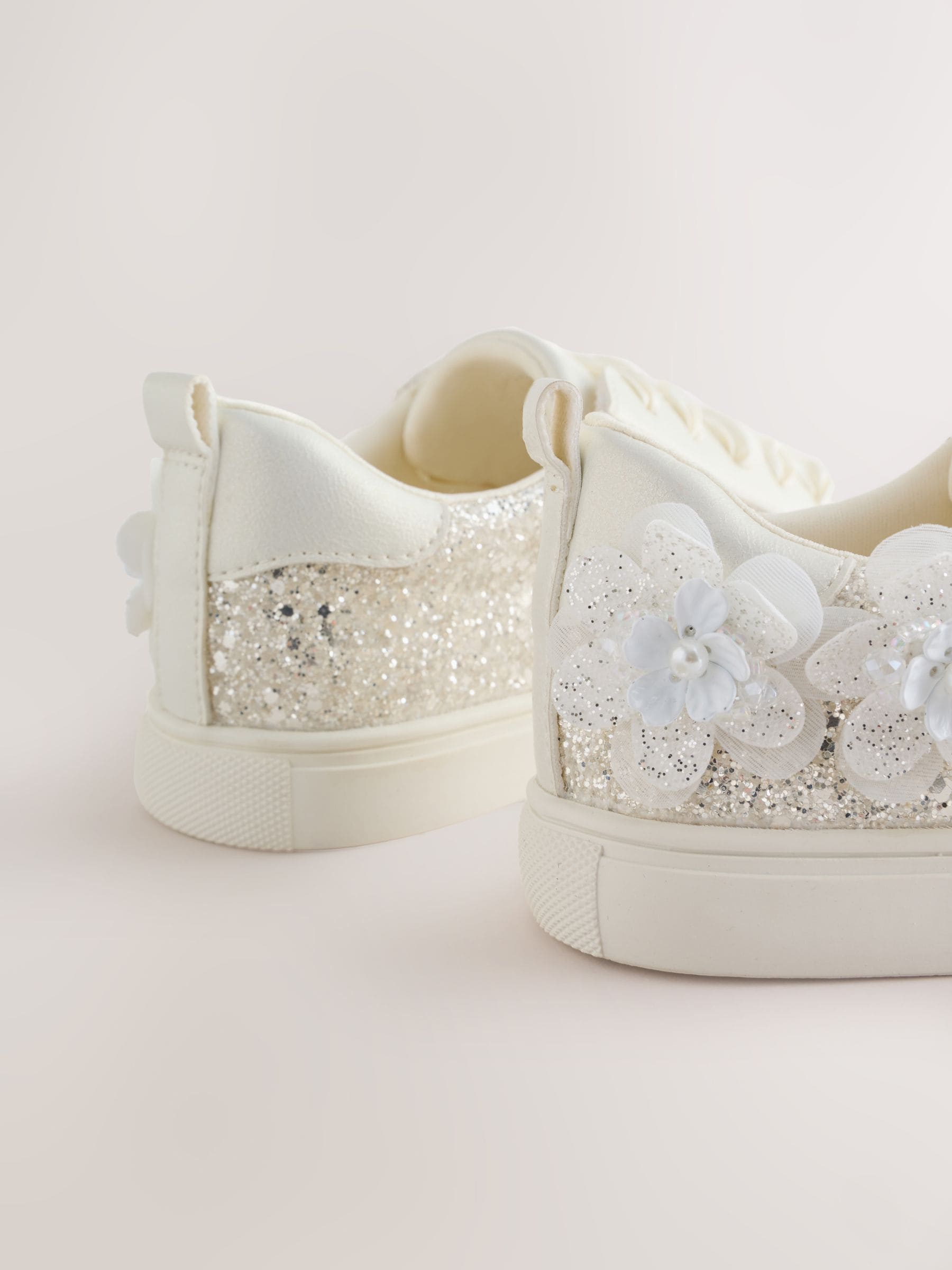 Silver Glitter Butterfly Occasion Lace Up Trainers image 3