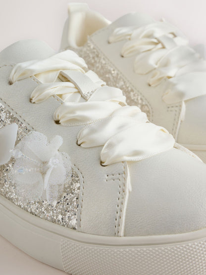 Silver Glitter Butterfly Occasion Lace Up Trainers image 4