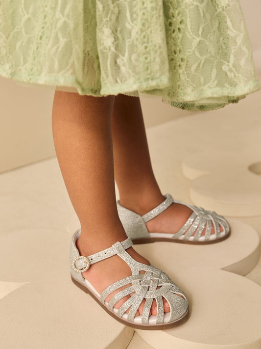 Dsiney Kidz - Gold Glitter Standard Fit (F) Fisherman Heart Occasion Sandals image 2