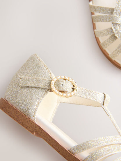 Dsiney Kidz - Gold Glitter Standard Fit (F) Fisherman Heart Occasion Sandals image 7