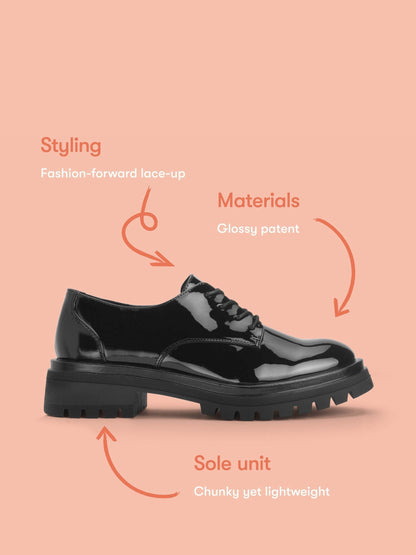 Start Rite Black Patent Barcelona Chunky Lace Up Angry Angels Senior School Shoes image 6