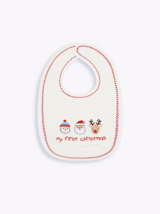 JoJo Maman Bébé Cream My First Christmas Bib image 1