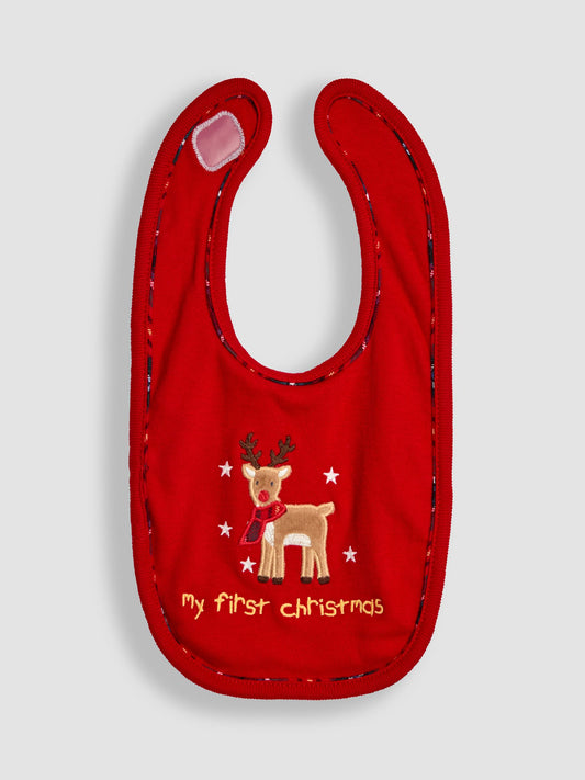 JoJo Maman Bébé Red My First Christmas Reindeer Bib image 1
