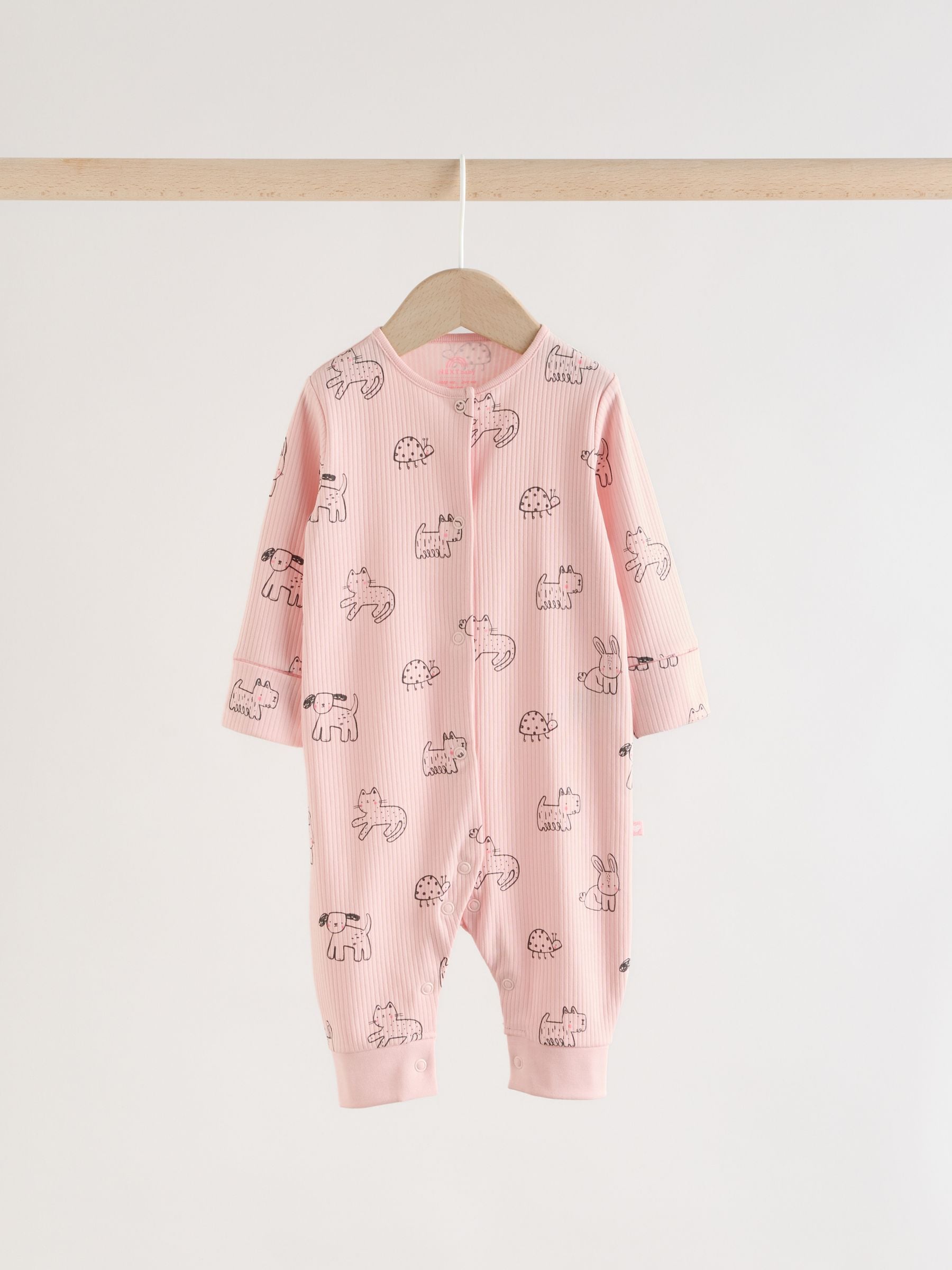 Pink Two Way Zip Baby Sleepsuit 3 Pack (0mths-3yrs) image 3