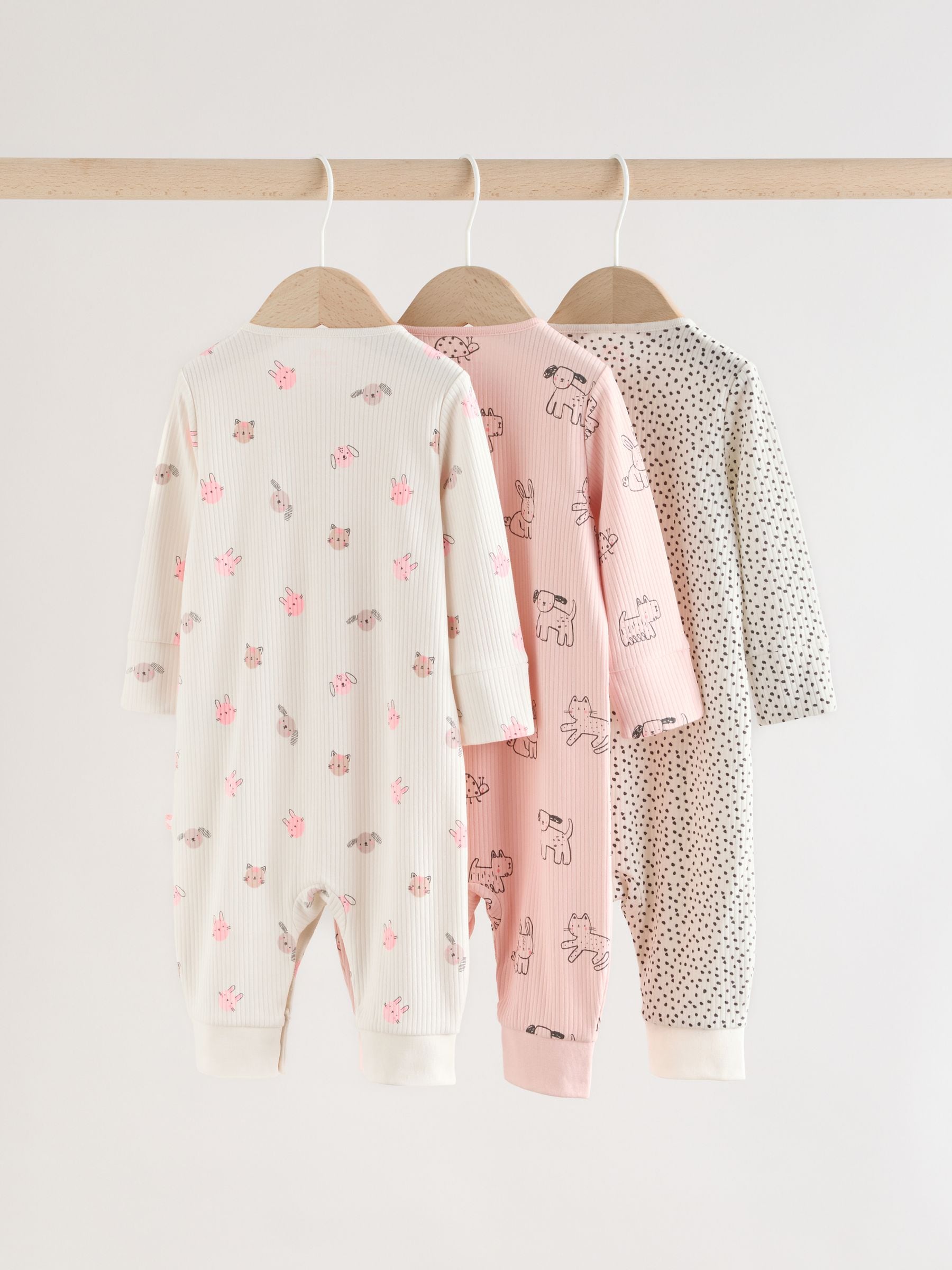 Pink Two Way Zip Baby Sleepsuit 3 Pack (0mths-3yrs) image 5
