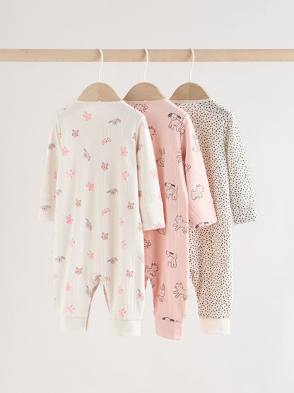 Pink Two Way Zip Baby Sleepsuit 3 Pack (0mths-3yrs) image 5