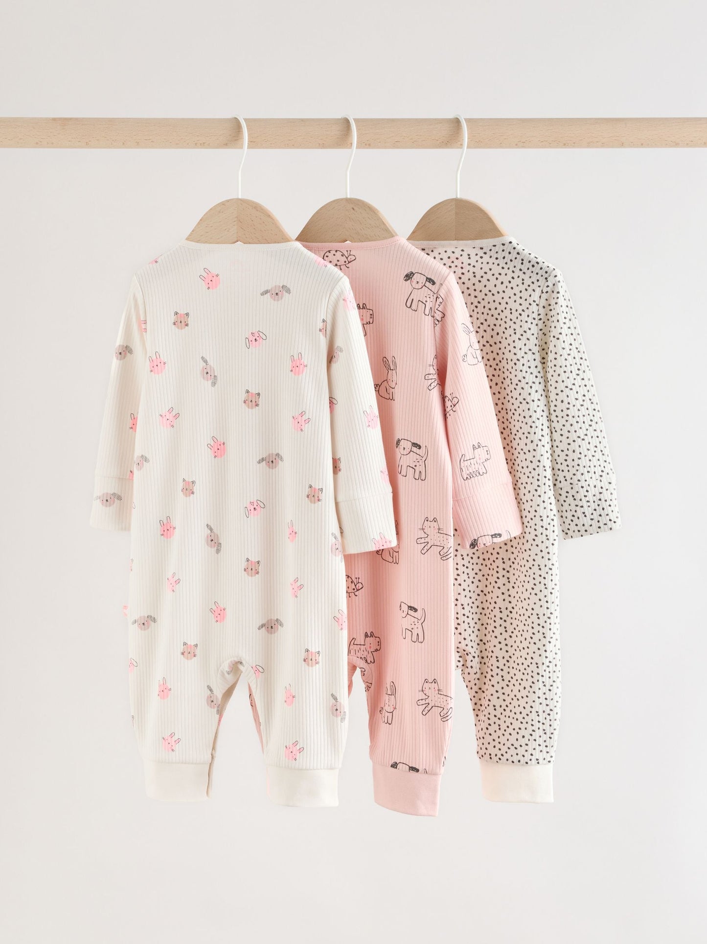 Pink Two Way Zip Baby Sleepsuit 3 Pack (0mths-3yrs) image 5