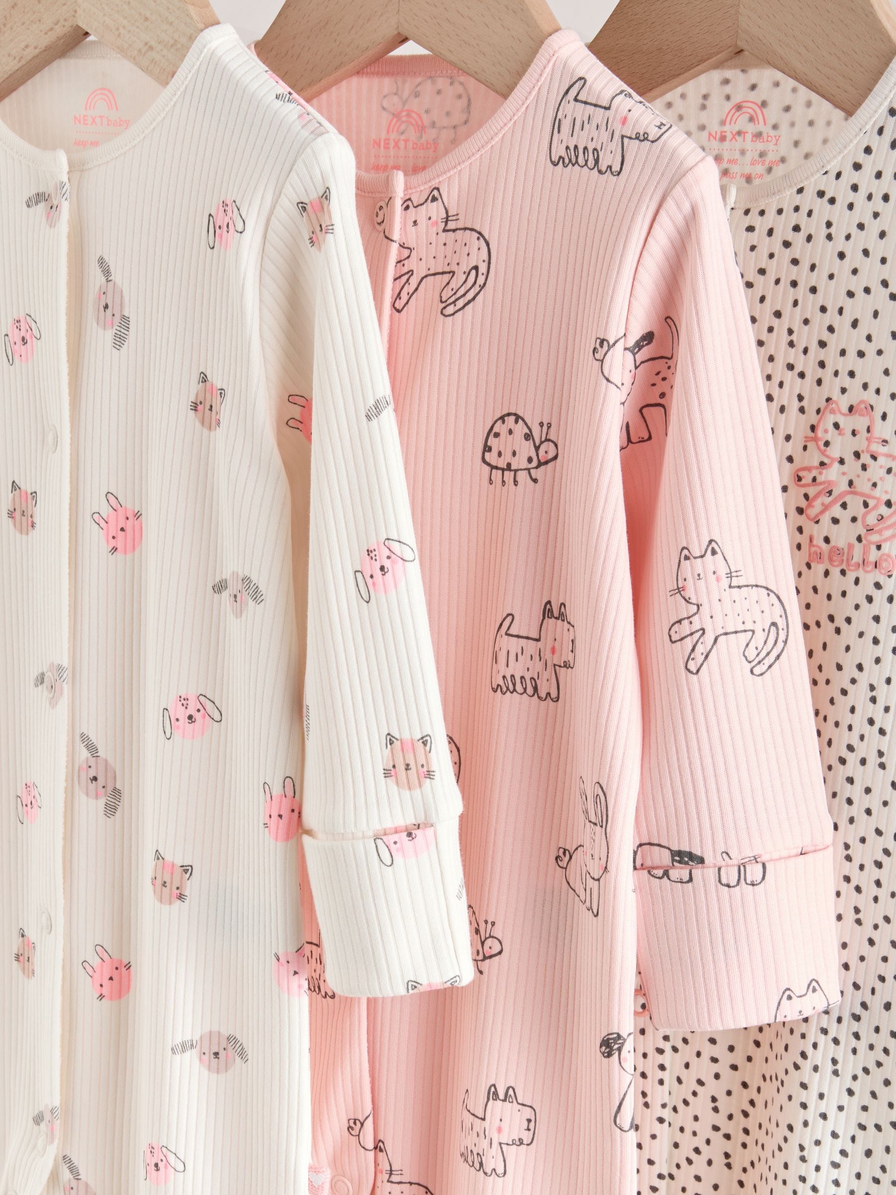 Pink Two Way Zip Baby Sleepsuit 3 Pack (0mths-3yrs) image 7