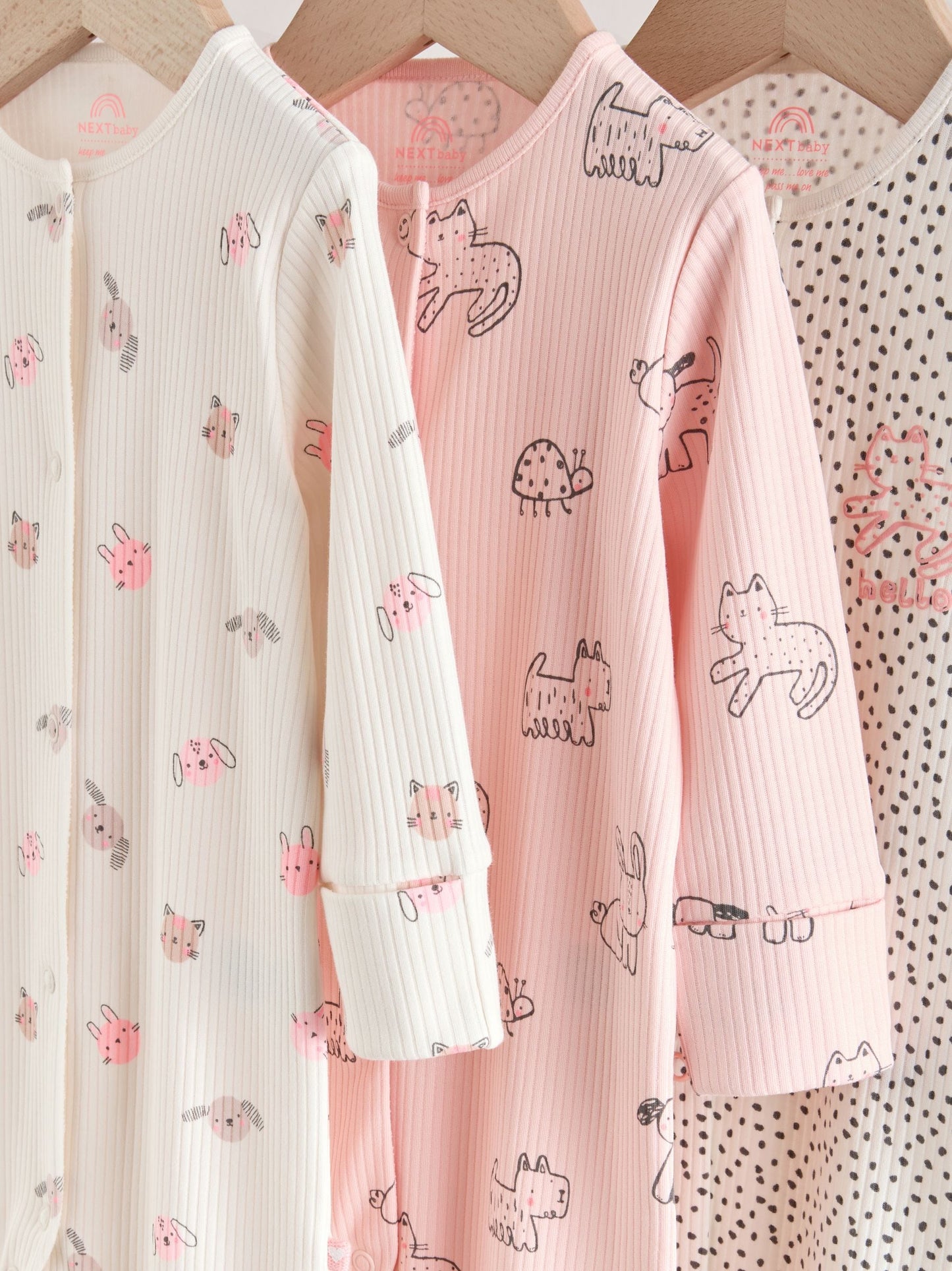 Pink Two Way Zip Baby Sleepsuit 3 Pack (0mths-3yrs) image 7