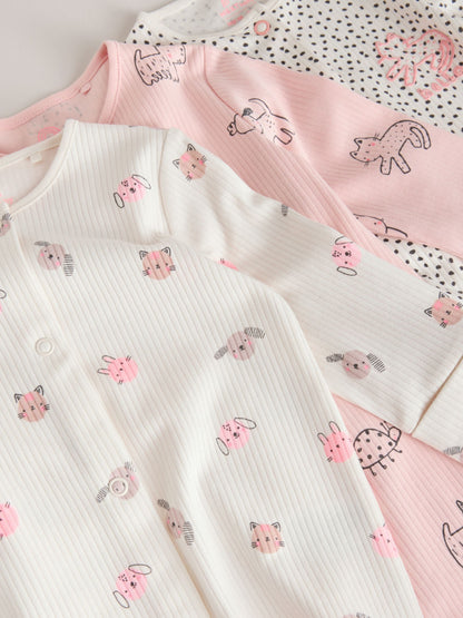 Pink Two Way Zip Baby Sleepsuit 3 Pack (0mths-3yrs) image 8