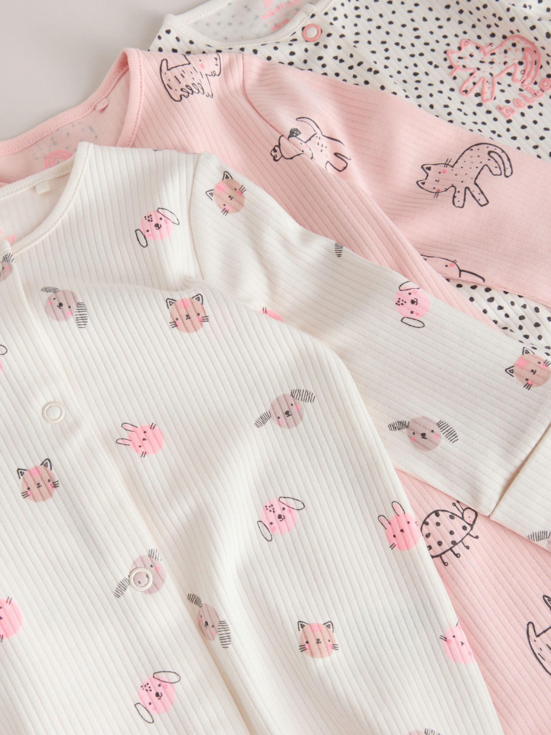 Pink Two Way Zip Baby Sleepsuit 3 Pack (0mths-3yrs) image 8