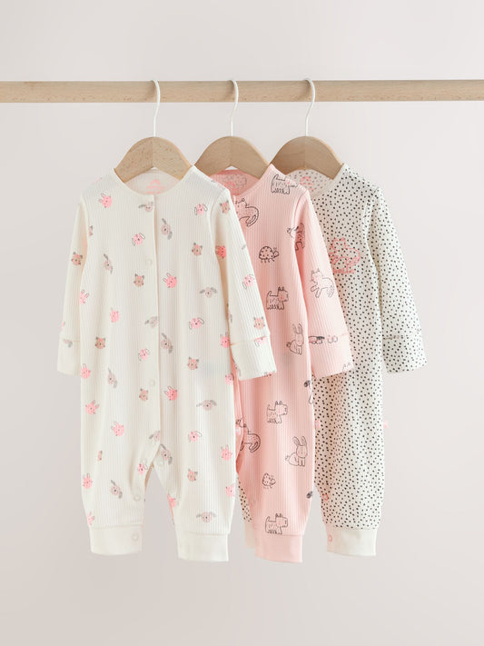 Pink Two Way Zip Baby Sleepsuit 3 Pack (0mths-3yrs) image 1