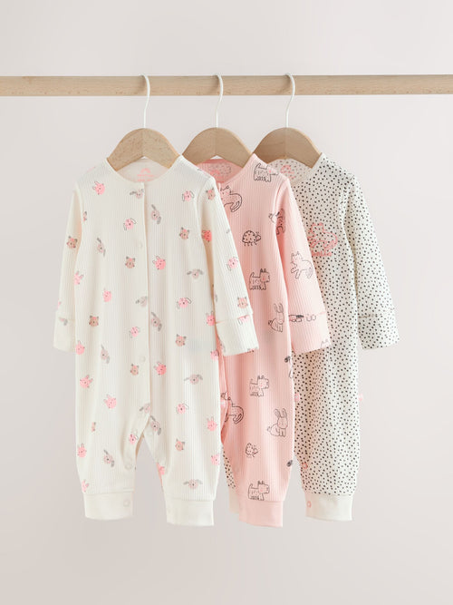 Pink Two Way Zip Baby Sleepsuit 3 Pack (0mths-3yrs) image 1