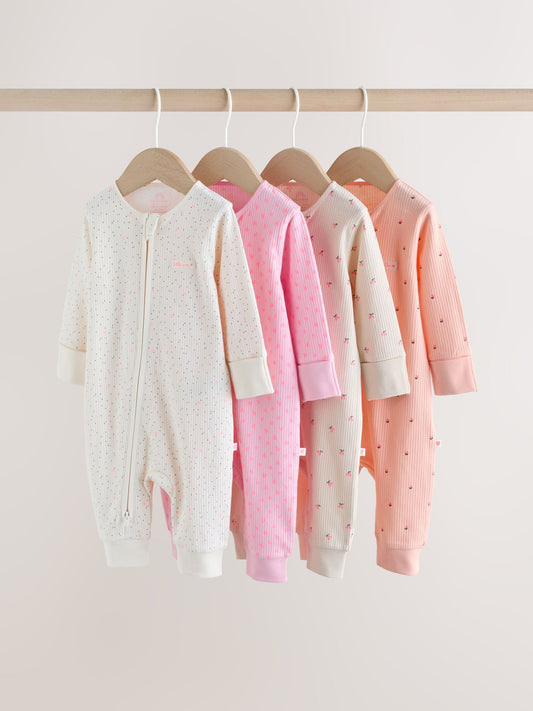 Pink Two Way Zip Baby Sleepsuit 4 Pack (0mths-3yrs) image 1