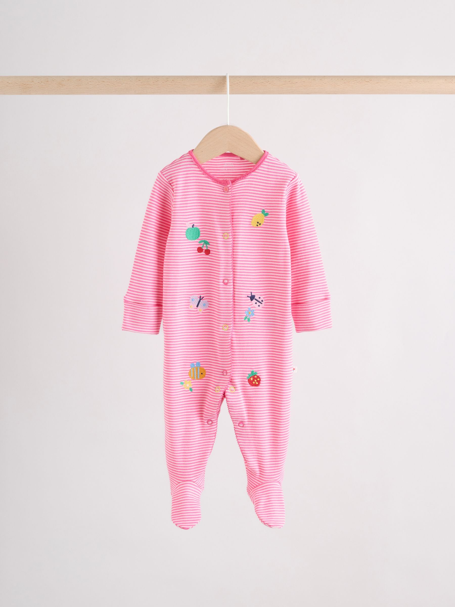 Pink/White/Blue Fruit Baby Sleepsuits 3 Pack (0mths-2yrs) image 2