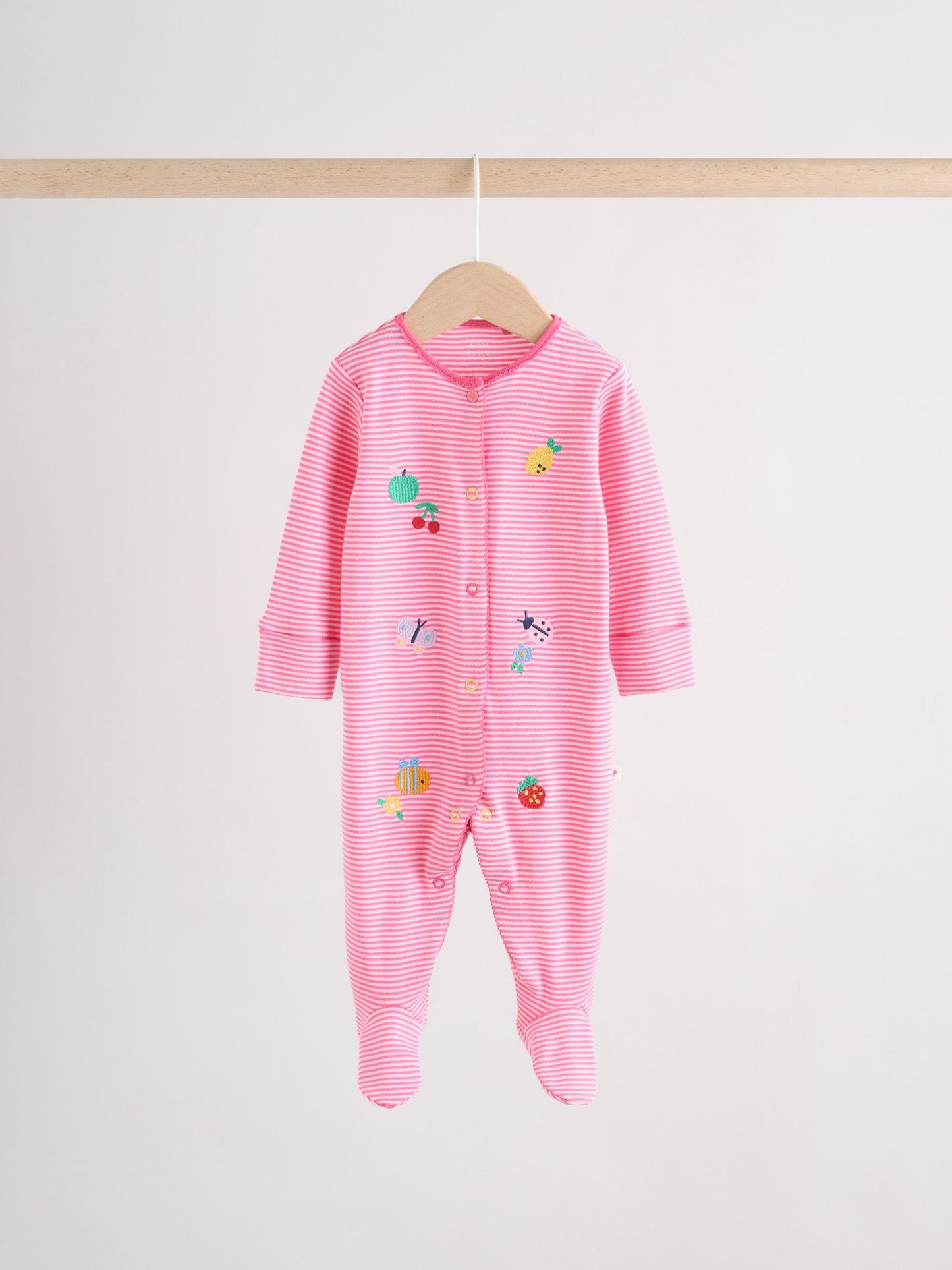 Pink/White/Blue Fruit Baby Sleepsuits 3 Pack (0mths-2yrs) image 2