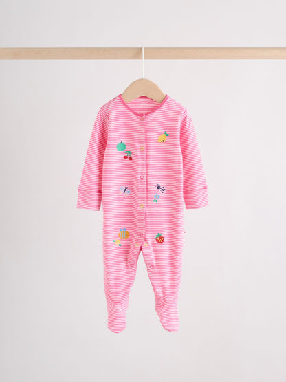 Pink/White/Blue Fruit Baby Sleepsuits 3 Pack (0mths-2yrs) image 2