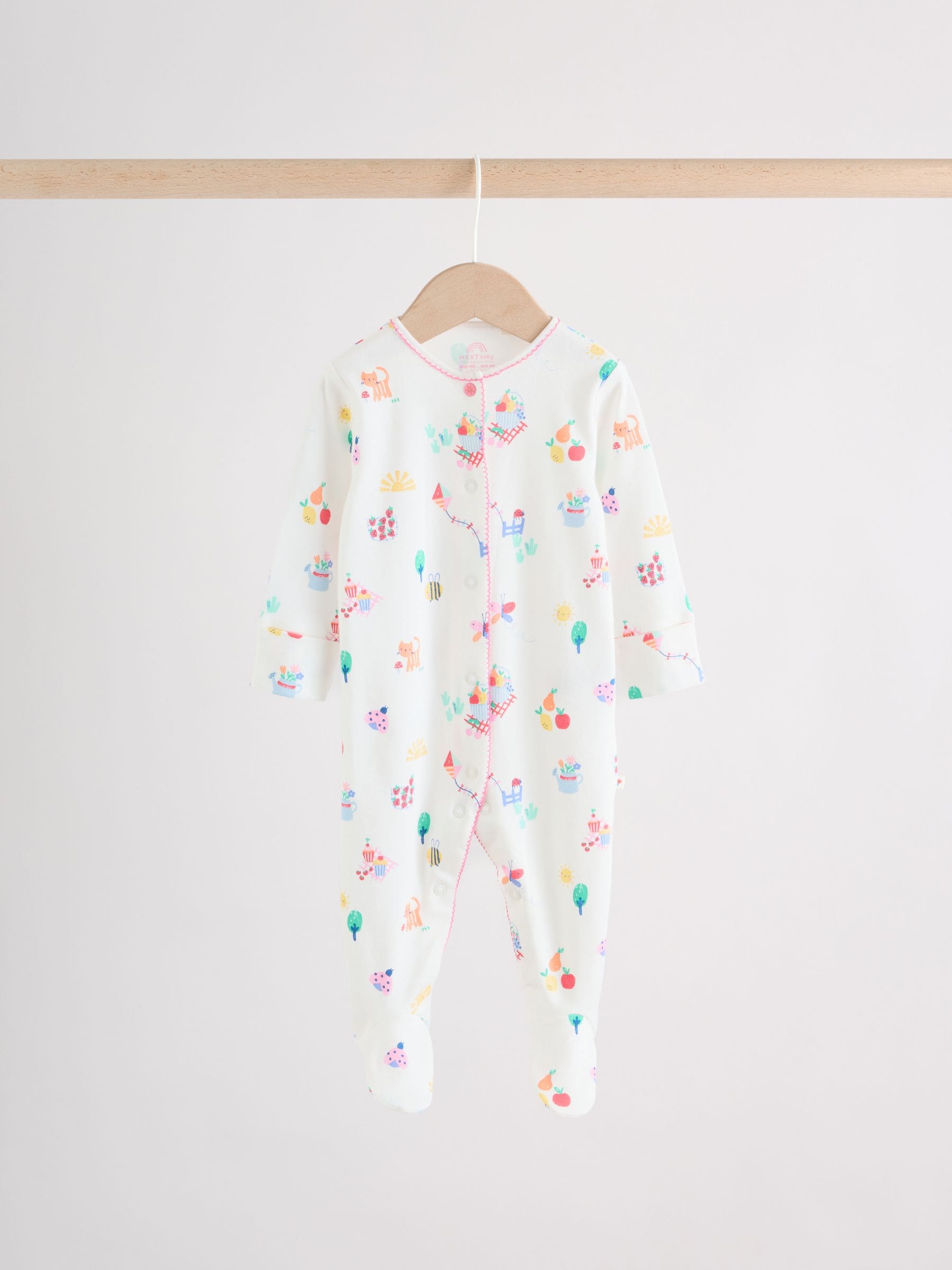Pink/White/Blue Fruit Baby Sleepsuits 3 Pack (0mths-2yrs) image 3